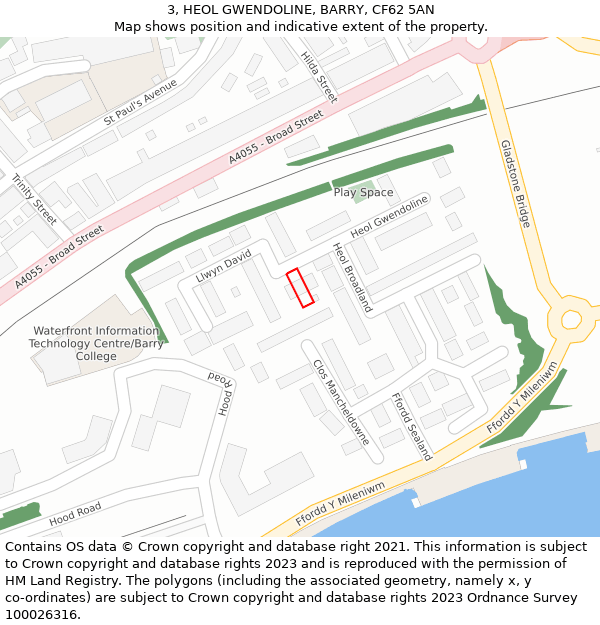 3, HEOL GWENDOLINE, BARRY, CF62 5AN: Location map and indicative extent of plot