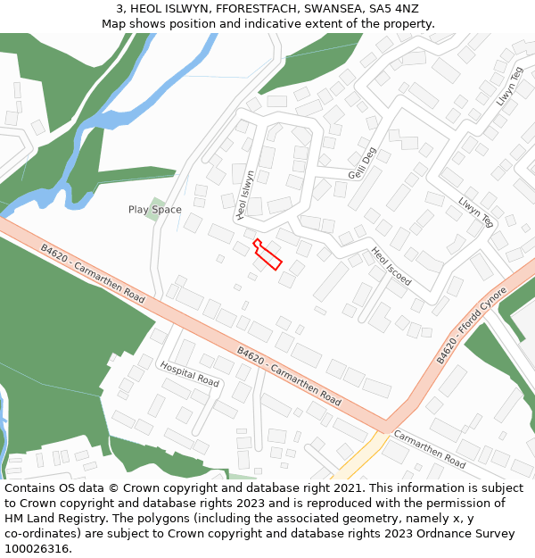 3, HEOL ISLWYN, FFORESTFACH, SWANSEA, SA5 4NZ: Location map and indicative extent of plot