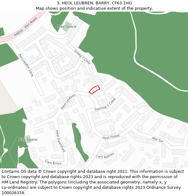 3, HEOL LEUBREN, BARRY, CF63 1HG: Location map and indicative extent of plot