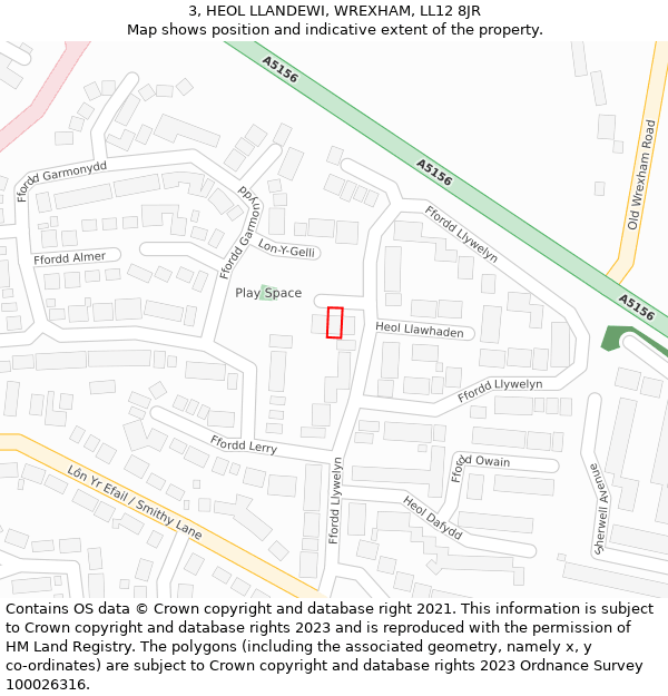 3, HEOL LLANDEWI, WREXHAM, LL12 8JR: Location map and indicative extent of plot