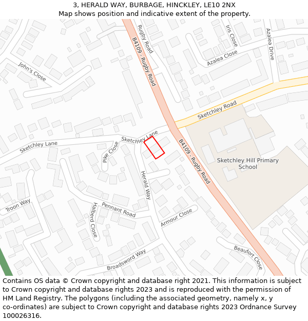 3, HERALD WAY, BURBAGE, HINCKLEY, LE10 2NX: Location map and indicative extent of plot