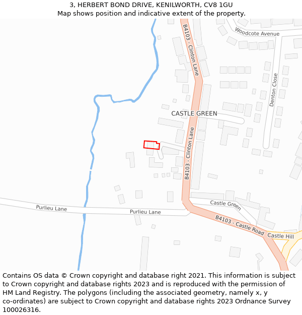 3, HERBERT BOND DRIVE, KENILWORTH, CV8 1GU: Location map and indicative extent of plot