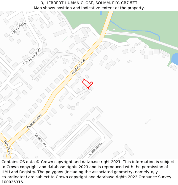 3, HERBERT HUMAN CLOSE, SOHAM, ELY, CB7 5ZT: Location map and indicative extent of plot