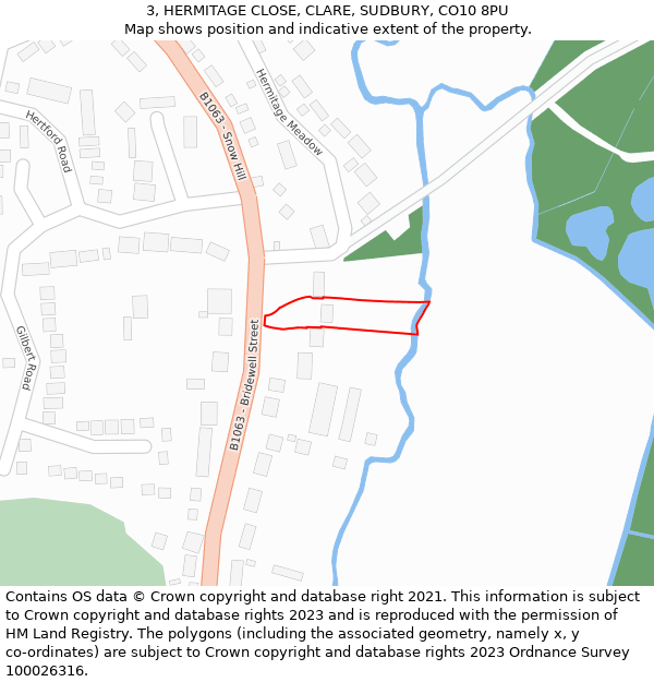 3, HERMITAGE CLOSE, CLARE, SUDBURY, CO10 8PU: Location map and indicative extent of plot