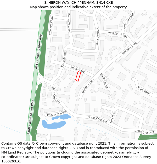 3, HERON WAY, CHIPPENHAM, SN14 0XE: Location map and indicative extent of plot