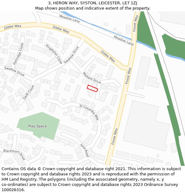 3, HERON WAY, SYSTON, LEICESTER, LE7 1ZJ: Location map and indicative extent of plot