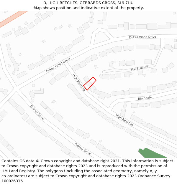 3, HIGH BEECHES, GERRARDS CROSS, SL9 7HU: Location map and indicative extent of plot