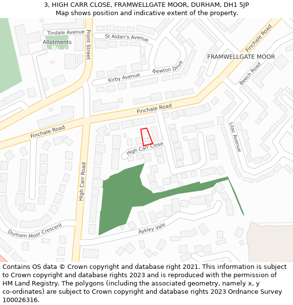3, HIGH CARR CLOSE, FRAMWELLGATE MOOR, DURHAM, DH1 5JP: Location map and indicative extent of plot