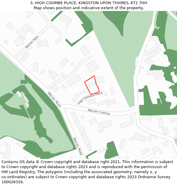 3, HIGH COOMBE PLACE, KINGSTON UPON THAMES, KT2 7HH: Location map and indicative extent of plot