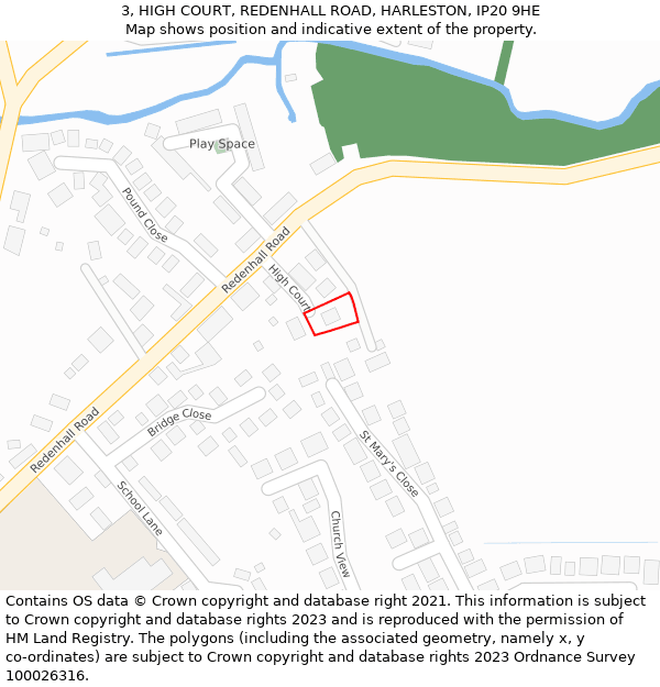 3, HIGH COURT, REDENHALL ROAD, HARLESTON, IP20 9HE: Location map and indicative extent of plot