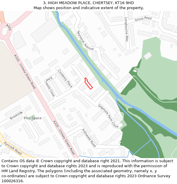 3, HIGH MEADOW PLACE, CHERTSEY, KT16 9HD: Location map and indicative extent of plot