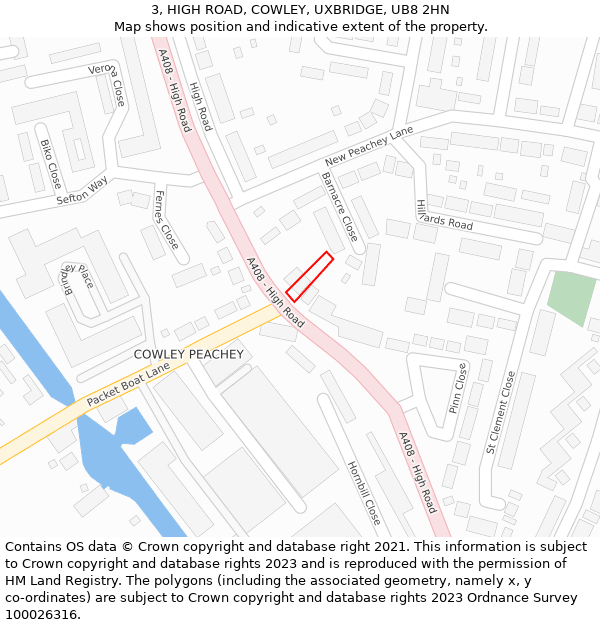 3, HIGH ROAD, COWLEY, UXBRIDGE, UB8 2HN: Location map and indicative extent of plot