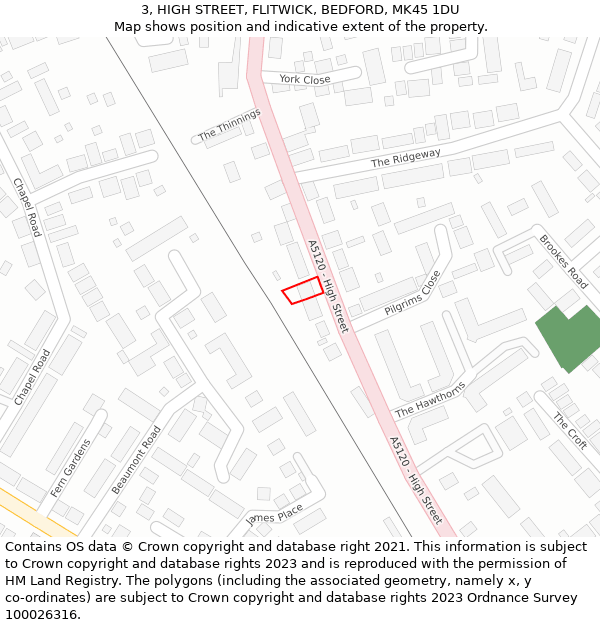 3, HIGH STREET, FLITWICK, BEDFORD, MK45 1DU: Location map and indicative extent of plot