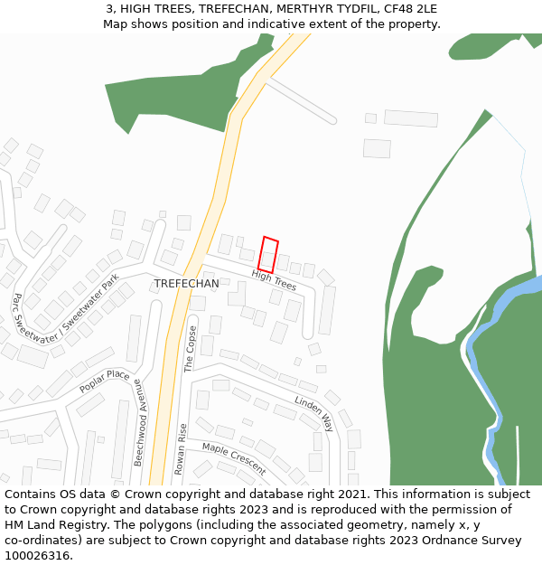 3, HIGH TREES, TREFECHAN, MERTHYR TYDFIL, CF48 2LE: Location map and indicative extent of plot