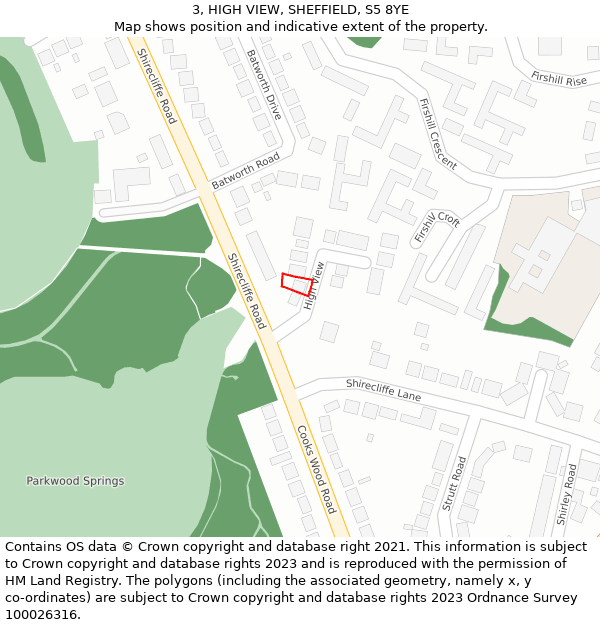 3, HIGH VIEW, SHEFFIELD, S5 8YE: Location map and indicative extent of plot