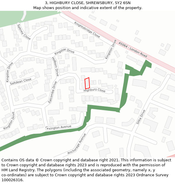 3, HIGHBURY CLOSE, SHREWSBURY, SY2 6SN: Location map and indicative extent of plot