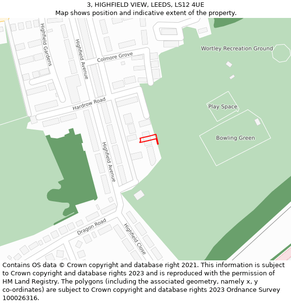 3, HIGHFIELD VIEW, LEEDS, LS12 4UE: Location map and indicative extent of plot