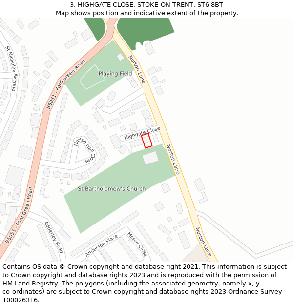 3, HIGHGATE CLOSE, STOKE-ON-TRENT, ST6 8BT: Location map and indicative extent of plot