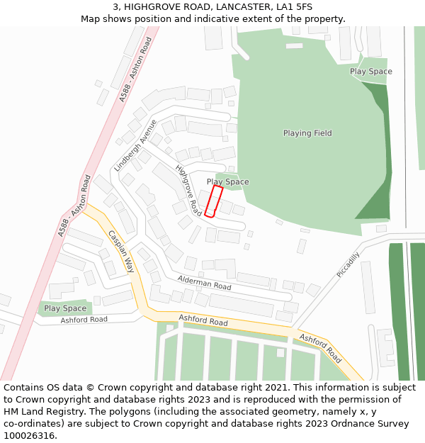 3, HIGHGROVE ROAD, LANCASTER, LA1 5FS: Location map and indicative extent of plot