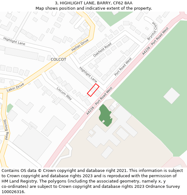 3, HIGHLIGHT LANE, BARRY, CF62 8AA: Location map and indicative extent of plot