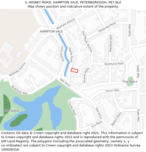 3, HIGNEY ROAD, HAMPTON VALE, PETERBOROUGH, PE7 8LZ: Location map and indicative extent of plot
