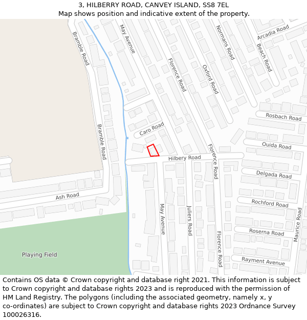 3, HILBERRY ROAD, CANVEY ISLAND, SS8 7EL: Location map and indicative extent of plot