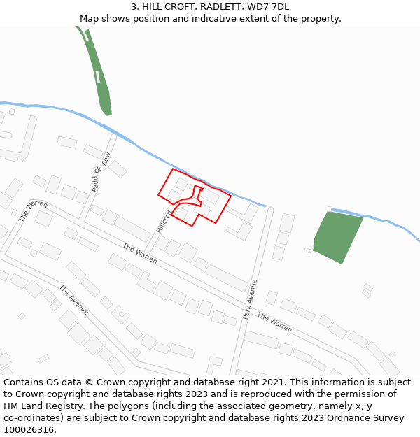 3, HILL CROFT, RADLETT, WD7 7DL: Location map and indicative extent of plot