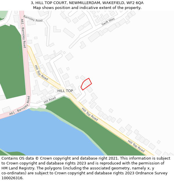 3, HILL TOP COURT, NEWMILLERDAM, WAKEFIELD, WF2 6QA: Location map and indicative extent of plot