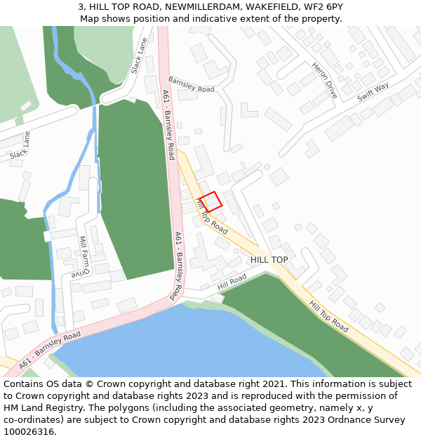 3, HILL TOP ROAD, NEWMILLERDAM, WAKEFIELD, WF2 6PY: Location map and indicative extent of plot