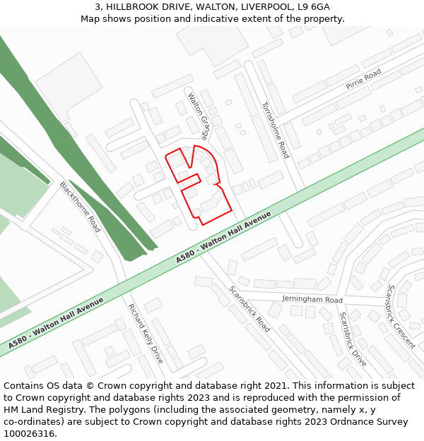 3, HILLBROOK DRIVE, WALTON, LIVERPOOL, L9 6GA: Location map and indicative extent of plot