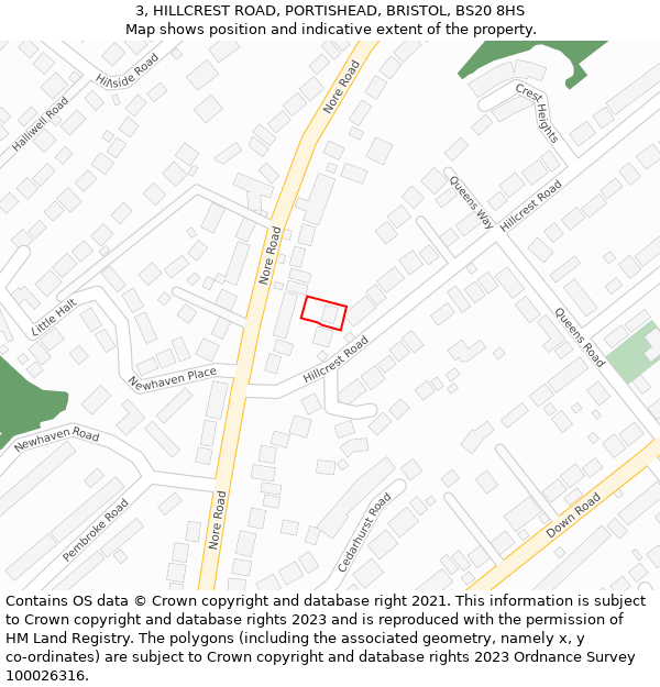 3, HILLCREST ROAD, PORTISHEAD, BRISTOL, BS20 8HS: Location map and indicative extent of plot