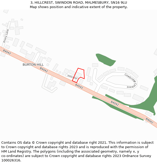 3, HILLCREST, SWINDON ROAD, MALMESBURY, SN16 9LU: Location map and indicative extent of plot