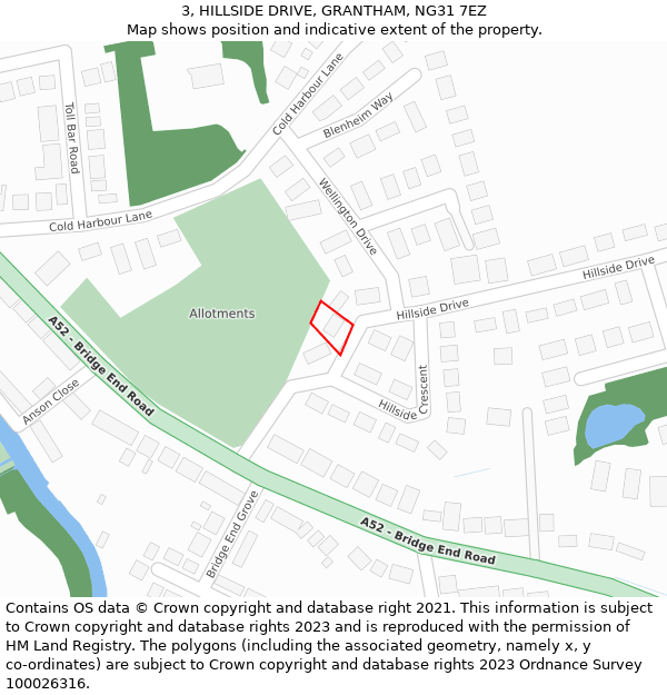 3, HILLSIDE DRIVE, GRANTHAM, NG31 7EZ: Location map and indicative extent of plot