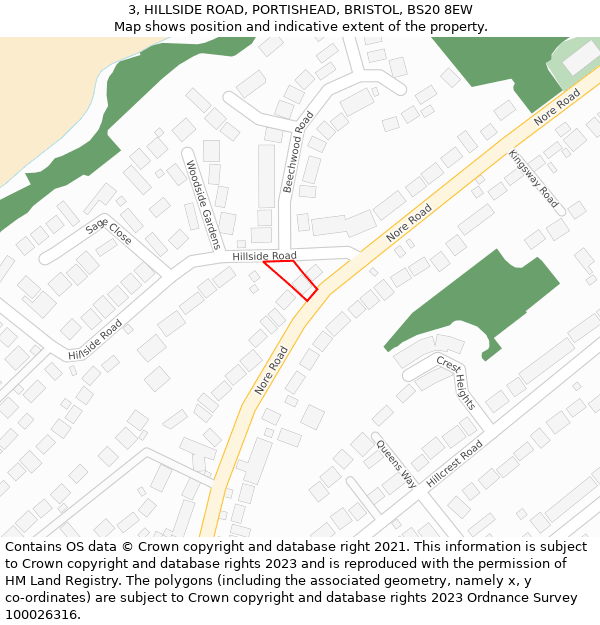 3, HILLSIDE ROAD, PORTISHEAD, BRISTOL, BS20 8EW: Location map and indicative extent of plot