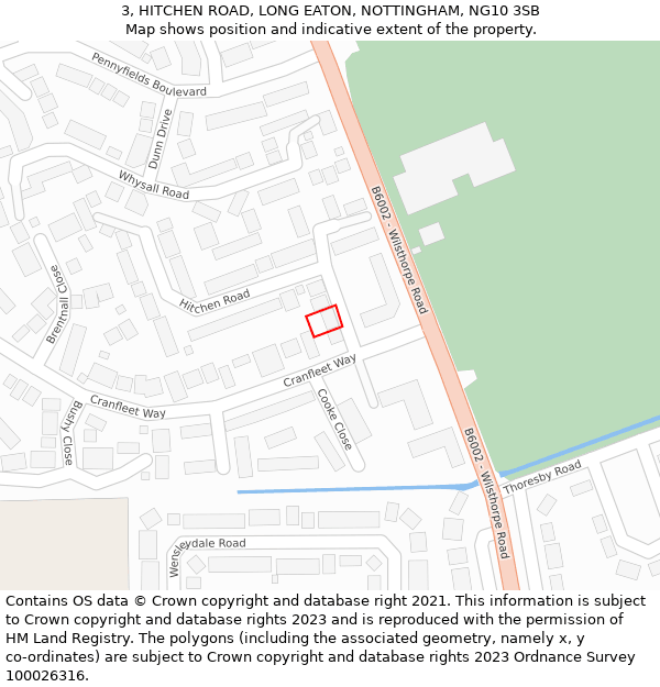 3, HITCHEN ROAD, LONG EATON, NOTTINGHAM, NG10 3SB: Location map and indicative extent of plot