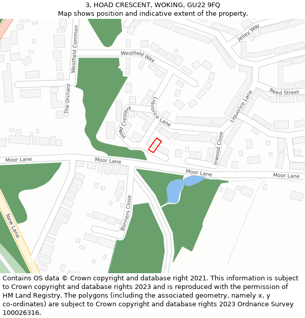 3, HOAD CRESCENT, WOKING, GU22 9FQ: Location map and indicative extent of plot