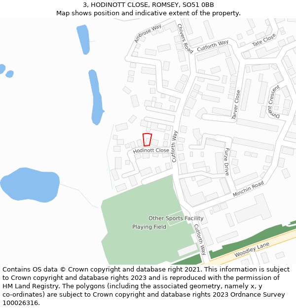 3, HODINOTT CLOSE, ROMSEY, SO51 0BB: Location map and indicative extent of plot