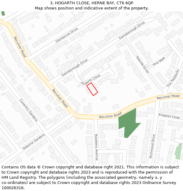 3, HOGARTH CLOSE, HERNE BAY, CT6 6QP: Location map and indicative extent of plot