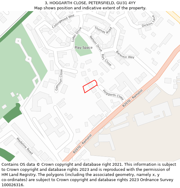 3, HOGGARTH CLOSE, PETERSFIELD, GU31 4YY: Location map and indicative extent of plot