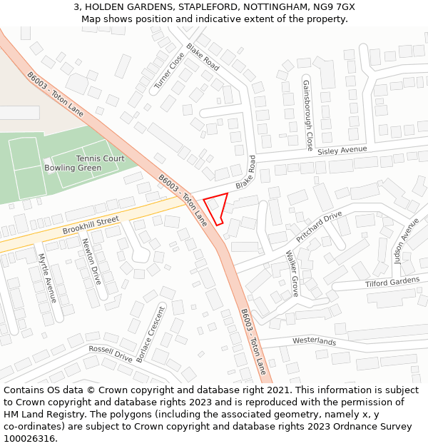 3, HOLDEN GARDENS, STAPLEFORD, NOTTINGHAM, NG9 7GX: Location map and indicative extent of plot