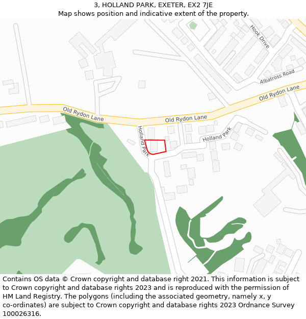 3, HOLLAND PARK, EXETER, EX2 7JE: Location map and indicative extent of plot