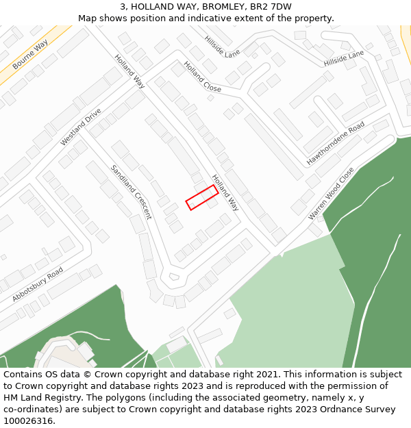 3, HOLLAND WAY, BROMLEY, BR2 7DW: Location map and indicative extent of plot