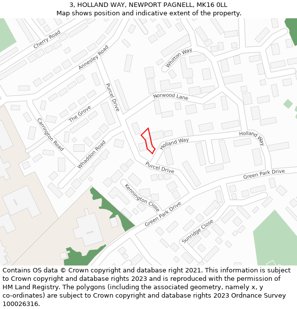 3, HOLLAND WAY, NEWPORT PAGNELL, MK16 0LL: Location map and indicative extent of plot