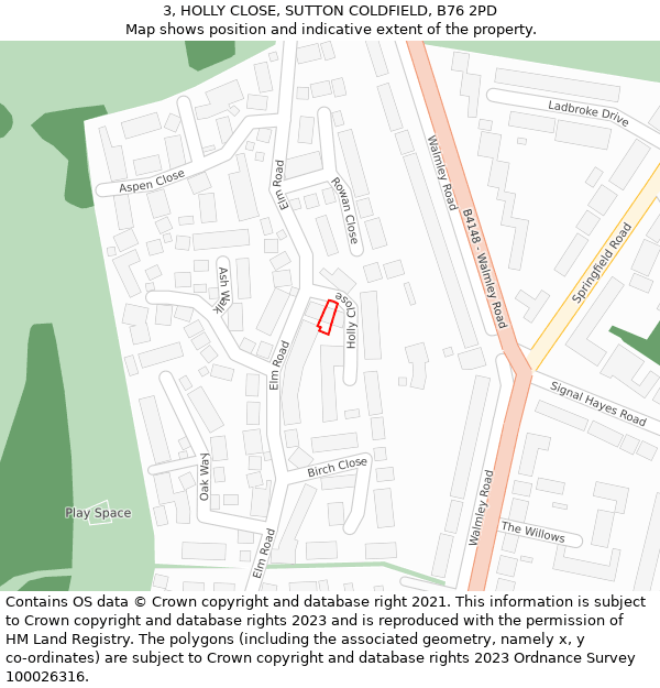 3, HOLLY CLOSE, SUTTON COLDFIELD, B76 2PD: Location map and indicative extent of plot