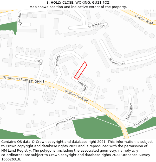 3, HOLLY CLOSE, WOKING, GU21 7QZ: Location map and indicative extent of plot