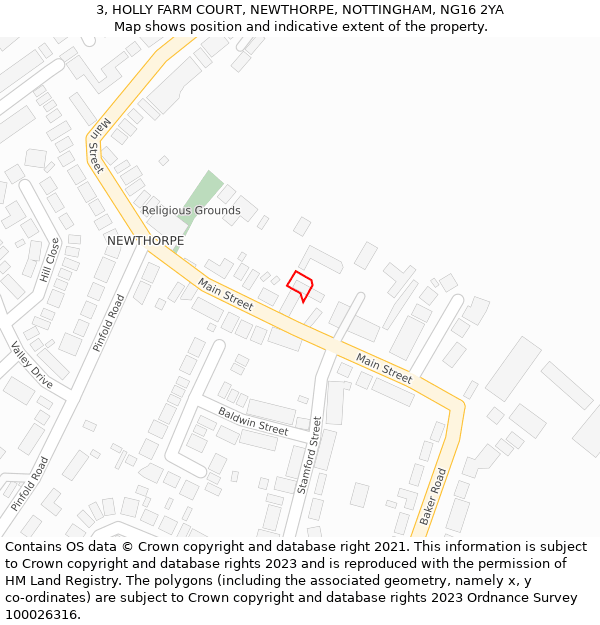 3, HOLLY FARM COURT, NEWTHORPE, NOTTINGHAM, NG16 2YA: Location map and indicative extent of plot