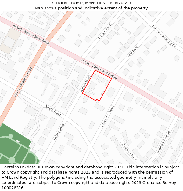 3, HOLME ROAD, MANCHESTER, M20 2TX: Location map and indicative extent of plot