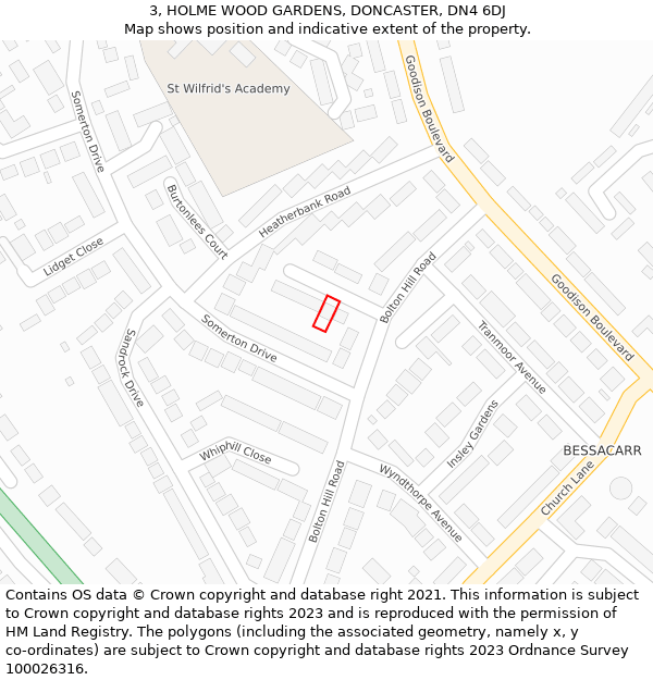 3, HOLME WOOD GARDENS, DONCASTER, DN4 6DJ: Location map and indicative extent of plot