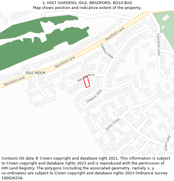 3, HOLT GARDENS, IDLE, BRADFORD, BD10 8UG: Location map and indicative extent of plot