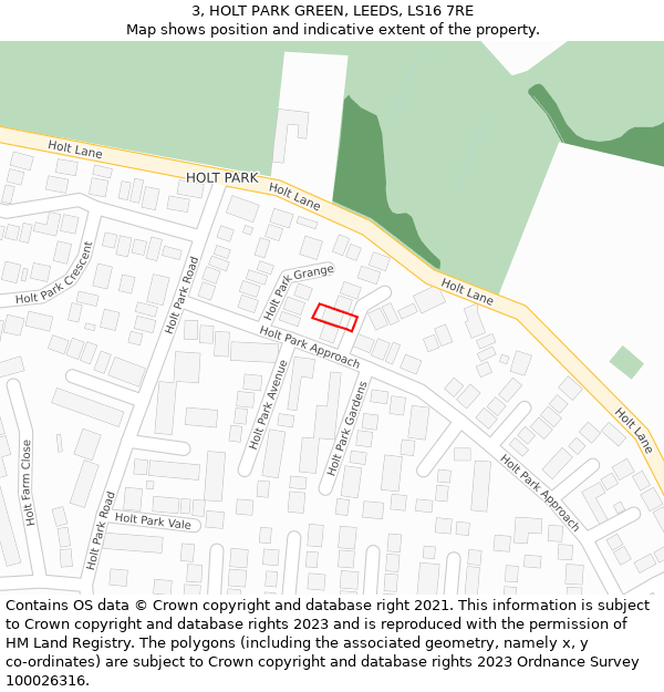 3, HOLT PARK GREEN, LEEDS, LS16 7RE: Location map and indicative extent of plot